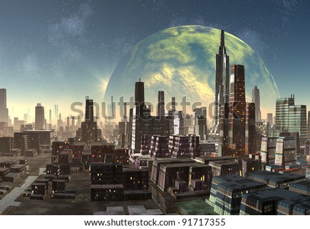 Royalty Free Stock Illustration Of Alien City Fantasy City Skyline