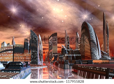 Alien City Skyline Stock Illustration Royalty Free Stock