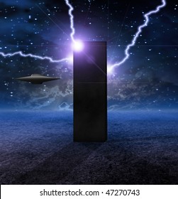 Alien Craft Approaches Monolith