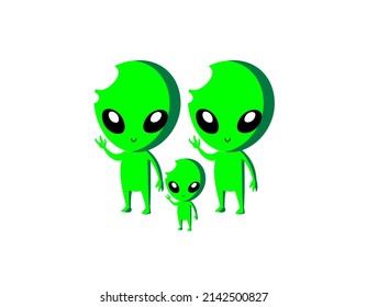 An Alien Family On A White Background