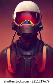 Alien Fighter Pilot With Cyberpunk Helmet. High Quality Illustration