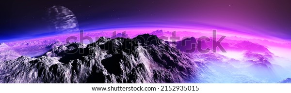 alien\
landscape, sunrise over alien planet, 3d\
rendering