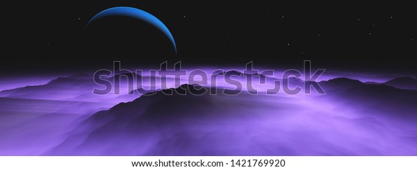 Alien landscape, surface of another planet,\
Mars panorama, 3D\
rendering