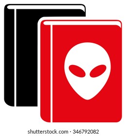 Alien Library raster icon. Style is flat bicolor intensive red and black symbol, rounded angles, white background.