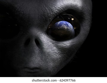 alien looking at the earth; 3d illustration