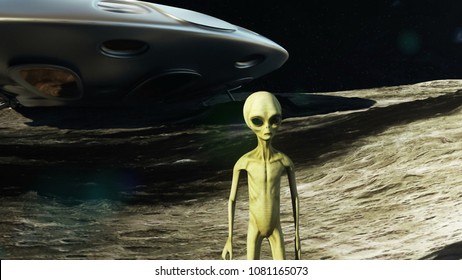 Alien On Moon Next His Spaceship Stock Illustration 1081165073 ...