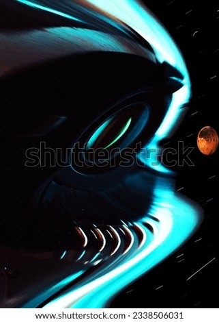 An alien organic spaceship having evolved in the cosmos brandishes a cycloptic eye more powerful than any telescope ever made with the ability to visualize any one point across the span of deep space.
