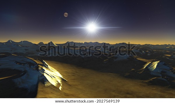 alien planet landscape, science fiction\
illustration 3d\
render