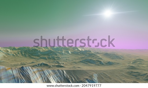 alien planet landscape,\
science fiction illustration, view from a beautiful planet 3d\
illustration