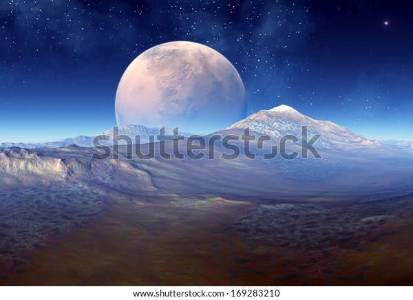 Alien Planet With A Moon\
And Mountains