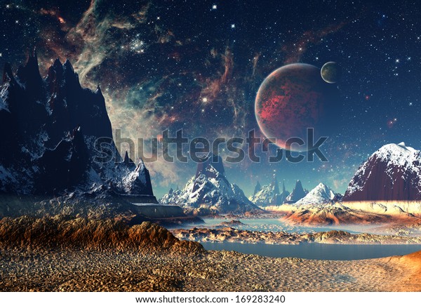 Alien Planet With A Moon
And Mountains