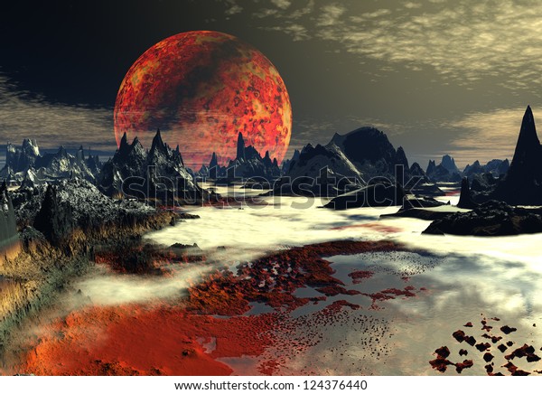 Alien Planet\
with Mountains - Computer\
Artwork