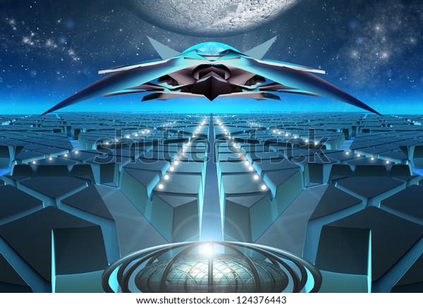 Alien Planet and\
Spaceship - Computer\
Artwork