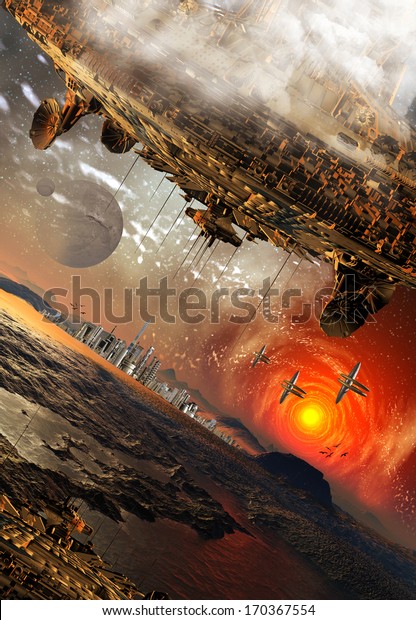 Alien Planet and\
Spaceships