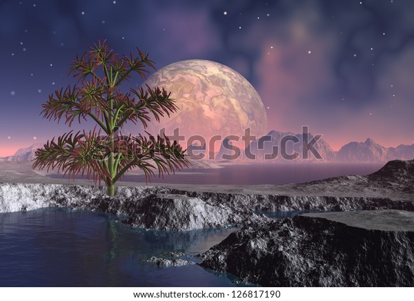 Alien Planet With A\
Tree - Computer\
Artwork