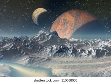 Alien Planet Two Moons Stock Illustration 110088038