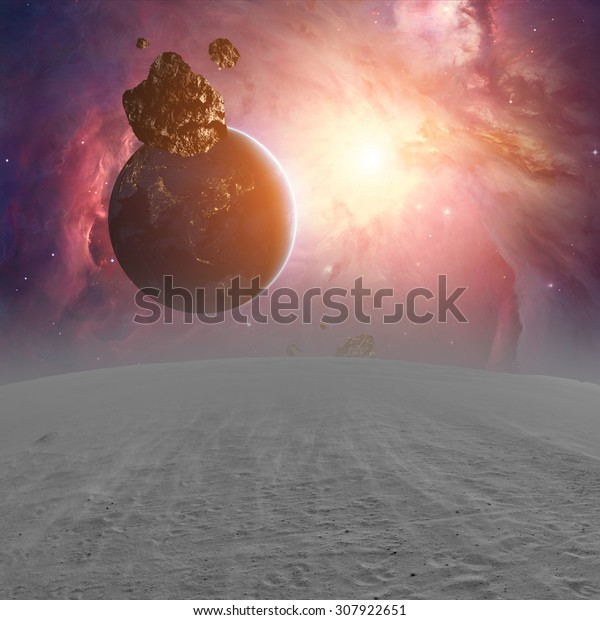 Alien planets\
and asteroids. My astronomy work. Digital illustration. Elements of\
this image furnished by\
NASA.