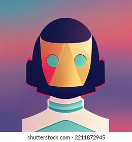 Alien Robot Flat Illustration. Abstract Portrait Of Space Alien Robot. Digital Illustration.