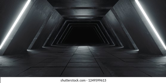 Alien Sci Fi Modern Futuristic Minimalist Empty Dark Concrete Corridor Tunnel With White Glow Light Empty Space For Text Science Fiction Background 3D Rendering Illustration - Powered by Shutterstock