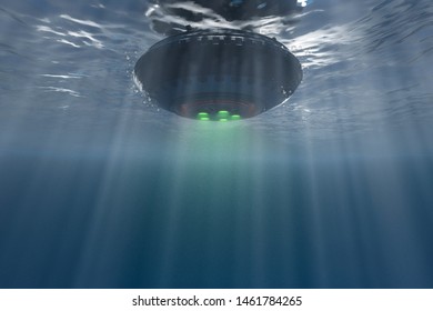 Alien Spaceship Floating Underwater 3d Illustration 