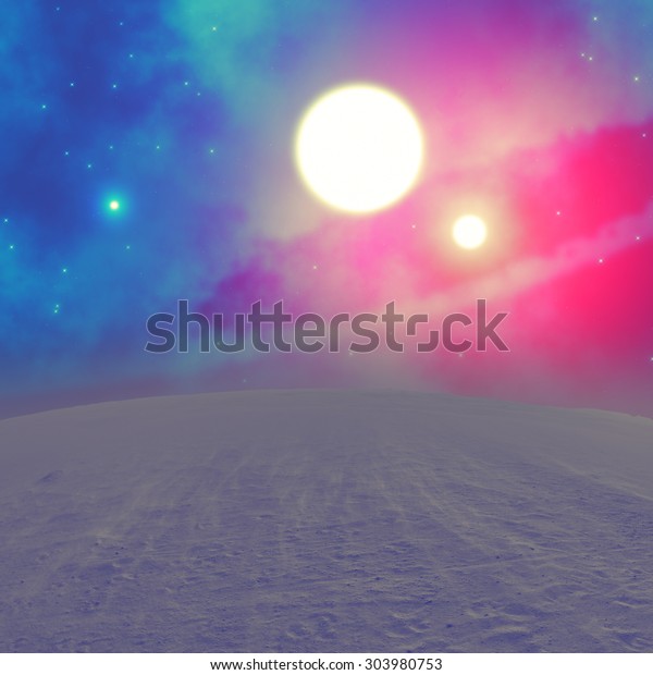 Alien stellar system. My astronomy work.\
Digital\
illustration.