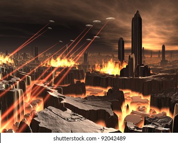 Alien UFO Invasion of Futuristic City