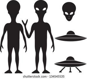 Alien And UFO Silhouette Set