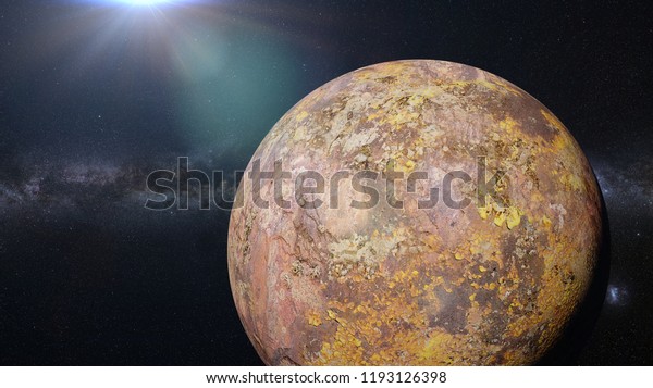 alien world, beautiful exoplanet in\
outer space (3d illustration, science fiction\
background)