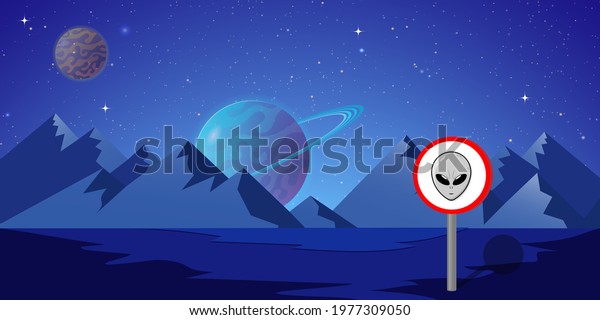 Alien world alien sign danger zone planet\
mountains\
illustration