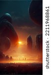 Alien worlds, vertical orientation, Martian cities, intergalactic landscapes, outer space fantasy, other planets, science fiction landscapes, surreal sci-fi cities