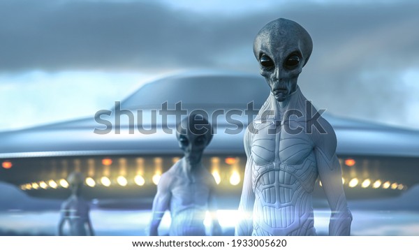 Aliens Close Encounters Three Grey Withe Stock Illustration 1933005620