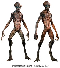 Aliens In Standing Poses 3D Illustration