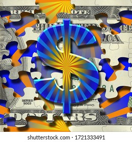 All mighty dollar. Puzzle pattern. Modern art. 3D rendering