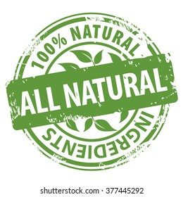 All Natural Organic Ingredients 100 Percent Green Rubber Stamp Icon Isolated On White Background. Illustration