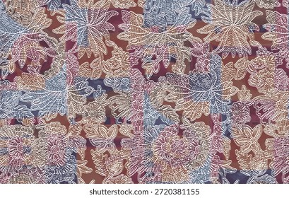 All over floral pattern with creative effect hand drown art work rough embroidery flowers digital printing on fabric wallpaper background saree suit shirt duppata fashion dress bed sheet rug curtain.