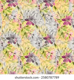 all over floral pattern vine jall blur liquify effect abstract hand drown art work digital printing on fabric wallpaper background, saree, suit, duppata, dress, bed sheet rug wall sticker men shirt.