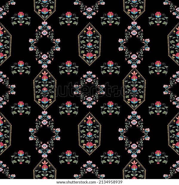 all over pattern for dress material in black\
color background