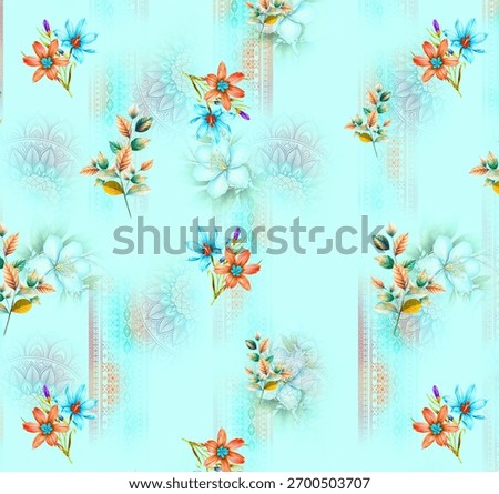 ALL OVER PATTERN FLOWER AND SKY BLU BG