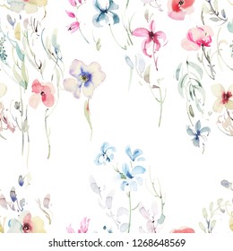 All Over Water Colour Flower Pattern Stock Illustration 1268648569