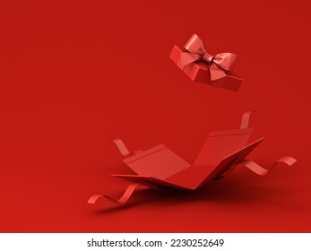 All red gift box concepts blank open present box or opening gift box with red ribbon bow isolated on dark red background for christmas and chinese new year decorations minimal conceptual 3D rendering - Powered by Shutterstock