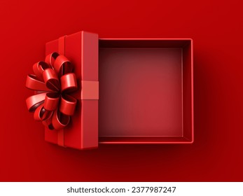 All red gift box open or top view of red present box with red ribbon bow isolated on dark red background with shadow minimal conceptuals for christmas and valentines day 3D rendering - Powered by Shutterstock