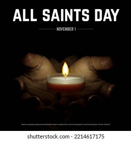 All Saints or Hallows Day (November 1) concept design is a Christian solemnity celebrated in honor of all the saints of the church. Hand holding the Candle Lights in the background 3d illustration. - Powered by Shutterstock