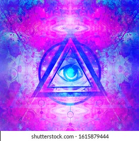 All seeing eye inside triangle pyramid. 