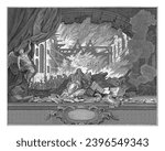 Allegory of the fire in the Amsterdamse Schouwburg, 1772, Cornelis Bogerts, after J. Wz. Crajenschot, 1772 Title print for the series of four prints about the fire in the Amsterdamse Schouwburg.