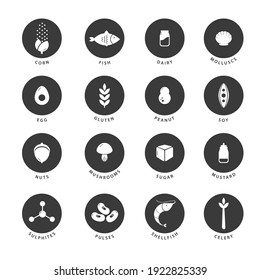 Allergens icons set - black and white