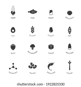 Allergens icons set - white and black