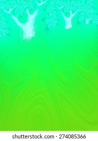 Alley Of Beautiful Blossoming Tree Silhouettes - Great For Kissing Under - Lime  Green And  Turquoise Blue Fractal Design Background