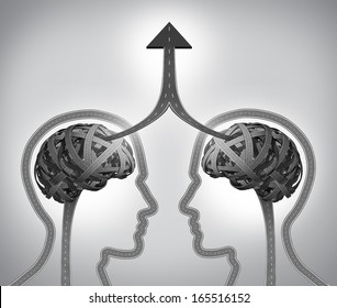 Alliance Success Business Concept As A Group Of Roads And Streets Shaped As Two Human Heads With A Tangled Brain Merging As An Upward Arrow Through Team Management In Collaboration And Partnership.