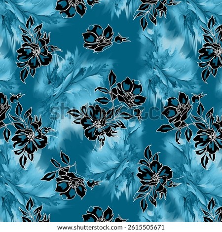 allover blue colored flowers pattern floral and seamless to be used in textile designing