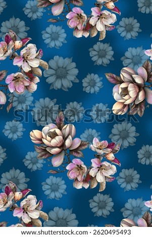 allover blue  colored flowers pattern to be used in textile designing